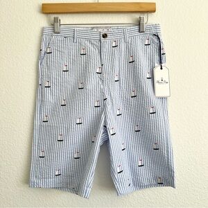 Classic Prep Boys Seersucker Sailboat Embroidered Shorts